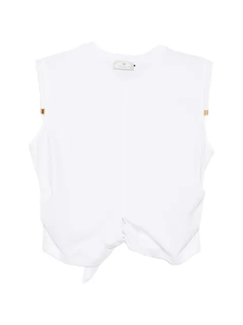 Elisabetta Franchi knot-detail padded-shoulder T-shirt White MA00766E2