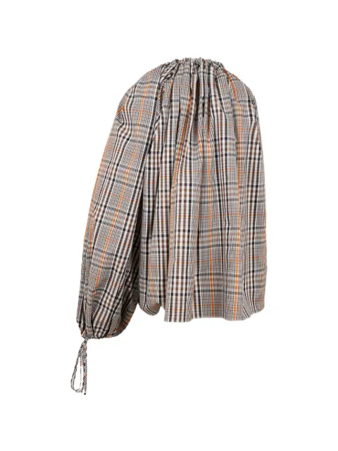 A.W.A.K.E. Mode one-shoulder checked blouse Neutrals SS26T01LA25