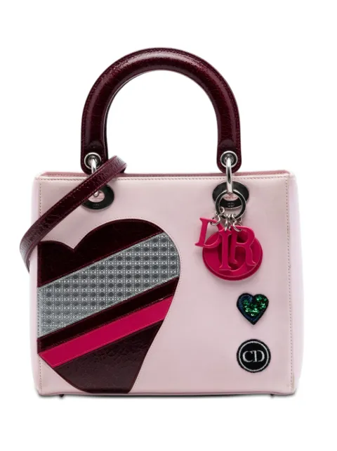 Christian Dior Pre-Owned 2015 Medium Calfskin Patent Embroidered Valentines Day Heart Lady Dior satchel Pink WPO3IEMZXE564U7A
