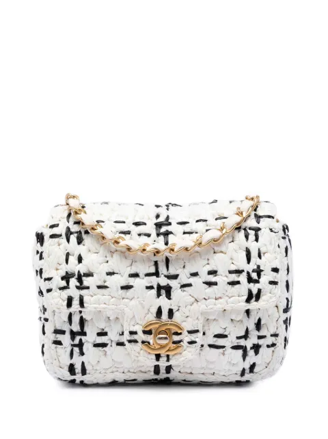 CHANEL Pre-Owned 2021-2026 CC Mini Raffia Effect Tweed Flap crossbody bag White FHZS6QZMOEEFWYM3