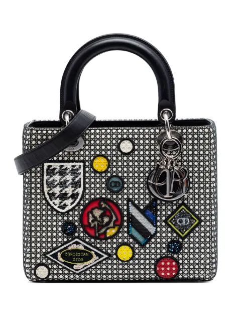 Christian Dior Pre-Owned 2016 Medium Calfskin Mesh Microcannage Patches Lady Dior satchel Black EY4465DMW0IHKBJK