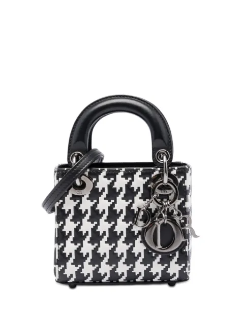 Christian Dior Pre-Owned 2022 Micro Calfskin Houndstooth Embossed Macro Lady Dior satchel Black AK02XW654IY8KG9T