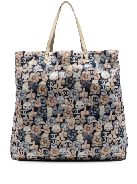 CHANEL Pre-Owned 2016-2017 Large Nylon Cat Emoticon Shopping tote bag Blue A4QEULIF8OAZCE2N