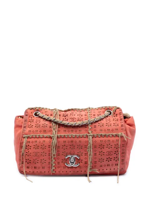 CHANEL Pre-Owned 2010-2011 Laser Cut Fringe Suede Flap Bag shoulder bag Orange QTNE7YU1TNEGSHGW