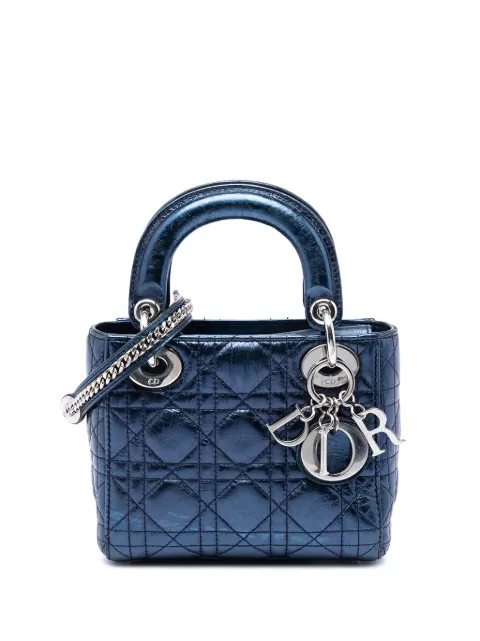 Christian Dior Pre-Owned 2014 Mini Metallic Crinkled Lambskin Cannage Lady Dior satchel Blue P8LV621ETE66IAFU