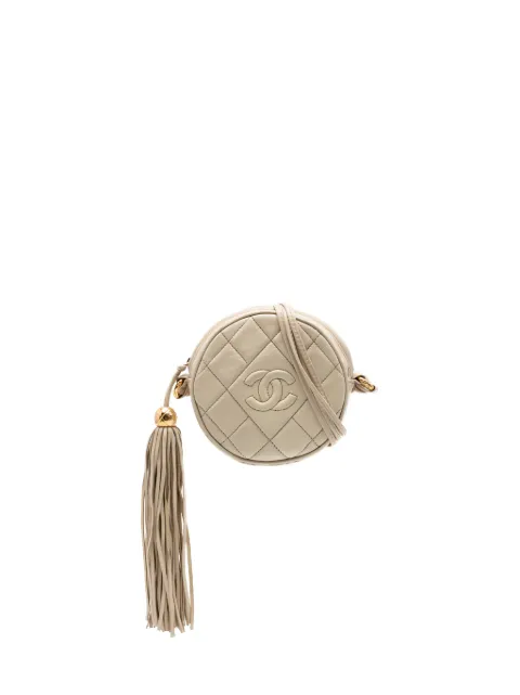 CHANEL Pre-Owned 1989-1991 CC Quilted Lambskin Tassel Round crossbody bag Brown MXVB8XKK78XZIT96
