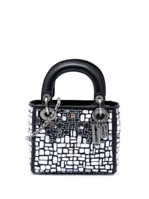 Christian Dior Pre-Owned 2018 Mini Smooth Calfskin Embroidered Mosaic of Mirrors Lady Dior satchel Black MNYNWQQ8ENXS4B06