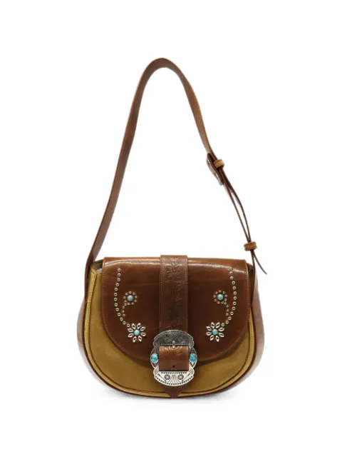 Htc Los Angeles Joan flower-studded leather shoulder bag Brown 25SHTBO012