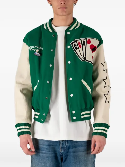 Htc Los Angeles COLLEGE - CARDS patch-detail leather-sleeve jacket Green 22SHTGI006
