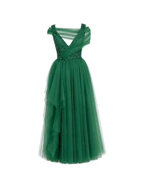 Gemy Maalouf beaded-bodice tulle dress Green EDPF231844LD