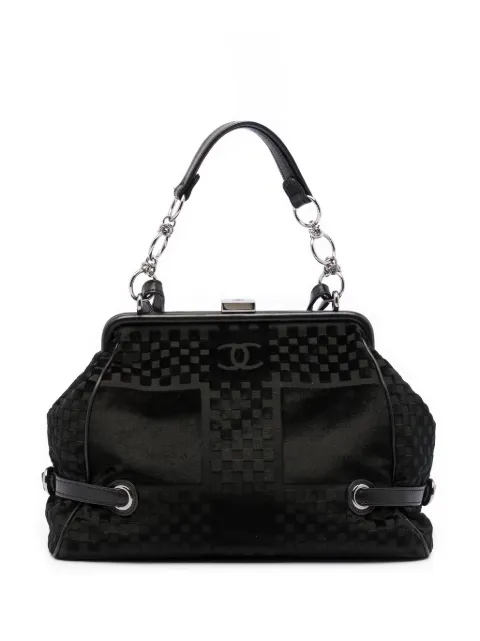 CHANEL Pre-Owned 2005-2006 CC Check Embossed Velvet Belted Side Frame Bag shoulder bag Black FWGM1ZJZ2XGWJLWG