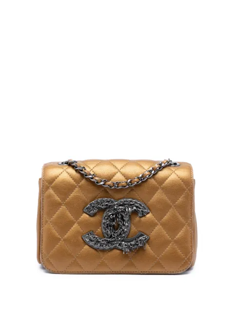 CHANEL Pre-Owned 2009-2010 Limited Edition Mini Quilted Metallic Lambskin CC Chain Fringe Full Flap crossbody bag Gold VU2TLGAEJF5PI86L