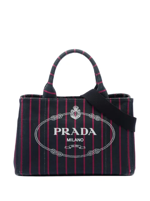 Prada Pre-Owned 2013-2026 Small Canvas Canapa Logo Stripes satchel Black HWRPI1GUNXAPW4G6