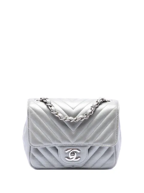 CHANEL Pre-Owned 2010-2011 Mini Square Classic Chevron Caviar Single Flap crossbody bag Silver FFFD17SSM6Z8ATIG