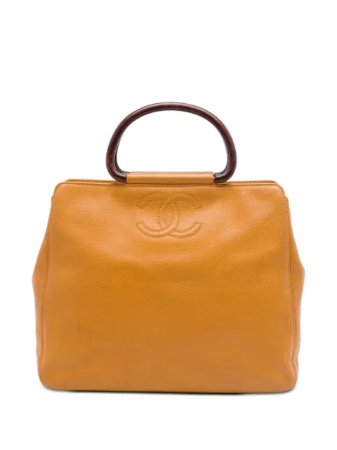 CHANEL Pre-Owned 2000-2002 CC Caviar Wood Top Handle tote bag Yellow EC3NVDU7XCRTD4SS