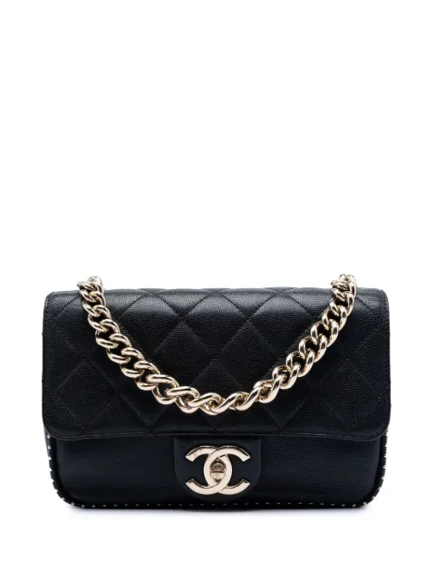 CHANEL Pre-Owned 2017-2018 Small CC Quilted Caviar Studded Single Flap satchel Black CU7CXZIAWC5D4JXP