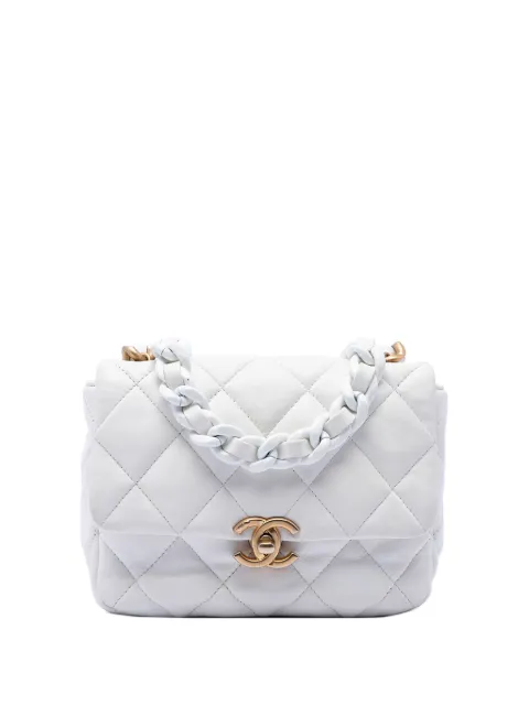 CHANEL Pre-Owned 2021-2026 Mini Quilted Lambskin Lacquered Chain Flap crossbody bag White 9OOP73KY7DT8ZMY5