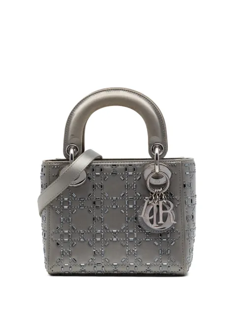Christian Dior Pre-Owned 2019 Mini Satin Cannage Crystal Embellished Lady Dior satchel Grey 912SKHDEWUXADJ03