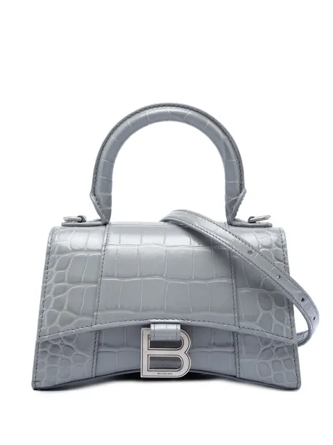 Balenciaga Pre-Owned 2022 Croc Embossed Calfskin Hourglass Top Handle Bag XS satchel Grey 5R8AQZY7JLX08TZG