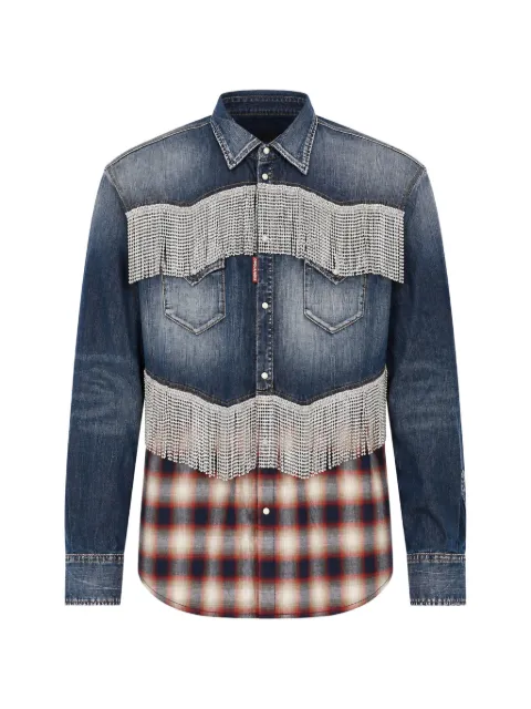 DSQUARED2 strass-embellished panelled shirt Blue S74DM0822S30341