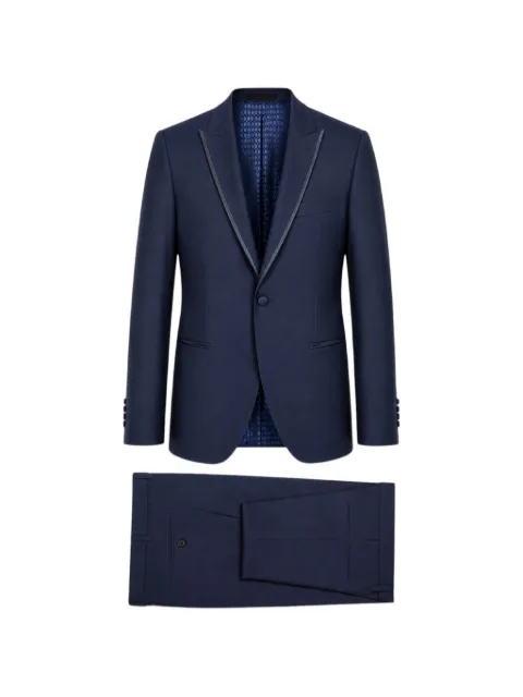 RAMON SANJURJO satin-trim peaked-lapel dinner suit Blue 8128802830NAVY