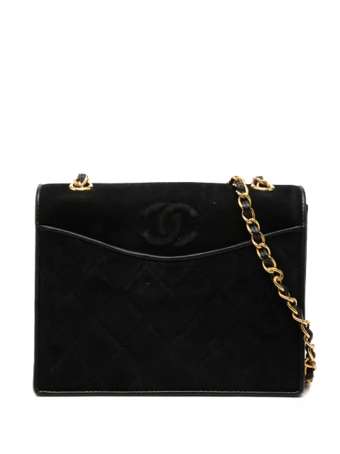 CHANEL Pre-Owned 1989-1991 Small CC Quilted Suede Chain crossbody bag Black 1JZHU68FFD928S9X