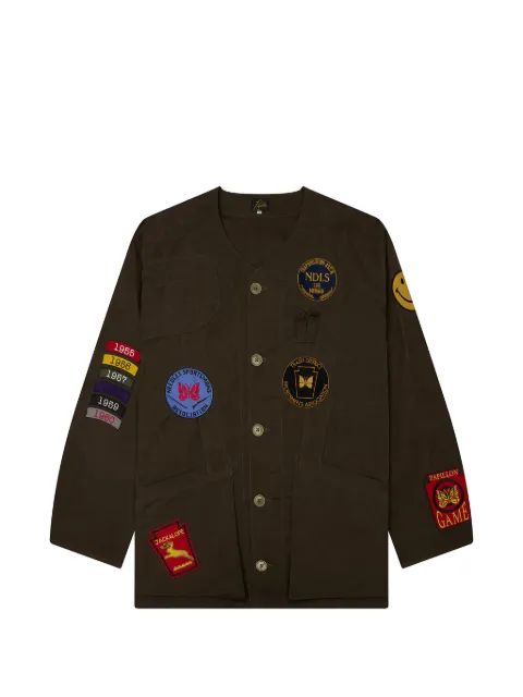 Needles Shooting patch-detail waxed-cloth jacket Brown SX138ABRO