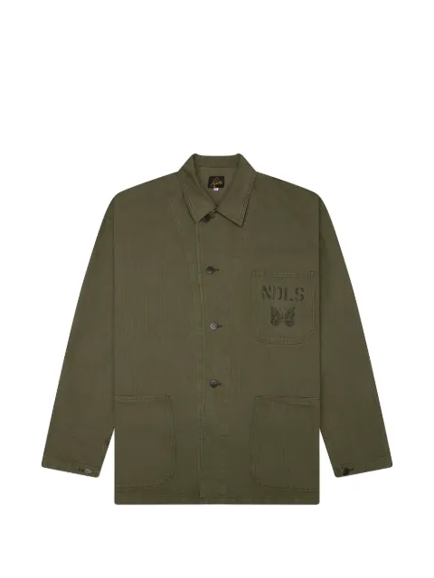 Needles N-3 herringbone-weave button-up jacket Green SX153AOLV