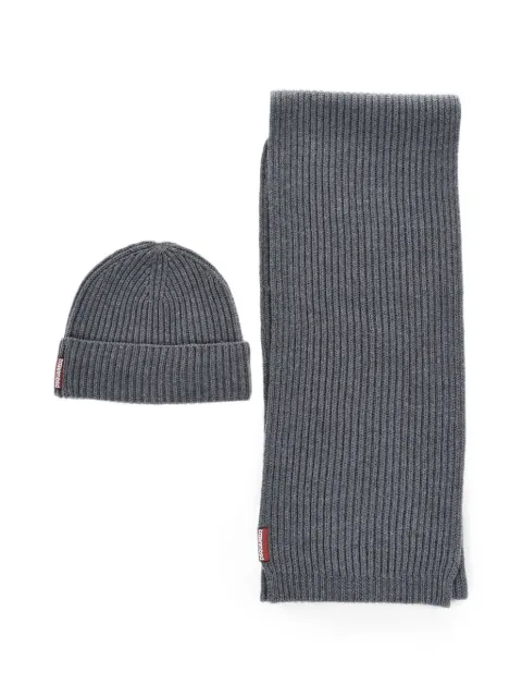 DSQUARED2 ribbed-knit scarf and beanie set Grey S82KNM0065SJ01W067572122