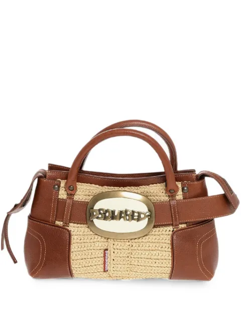 DSQUARED2 logo-buckle woven tote bag Neutrals HBW005928907345
