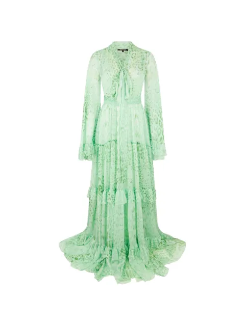 Roberto Cavalli jaguar-print ruffled maxi dress Green XQT133HNT23