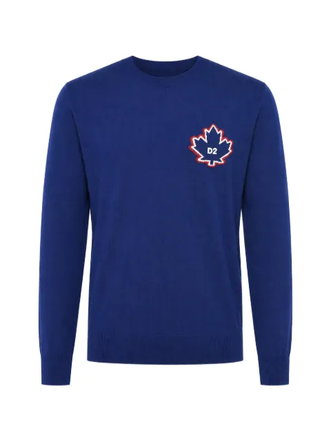 DSQUARED2 maple-leaf patch crew-neck sweater Blue S74HA1528D13086