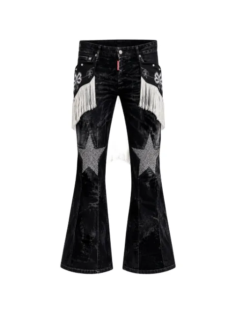 DSQUARED2 fringe-detail star-patch jeans Black S71LB1338S30357