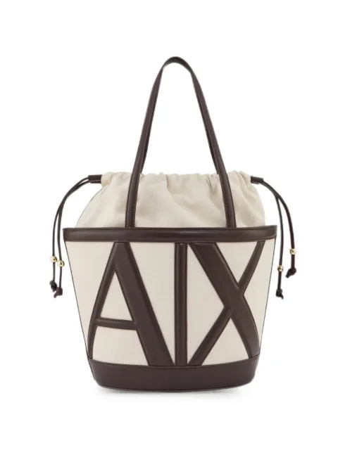 Emporio Armani embossed-logo drawstring bucket bag Neutrals XW002607AF22635
