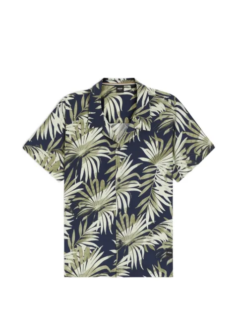BOSS palm-leaf-print shirt Blue 50535793