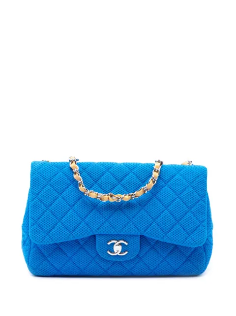 CHANEL Pre-Owned 2009-2010 Jumbo Classic Perforated Jersey Single Flap shoulder bag Blue 0OLMBAV8XYHKJGR3