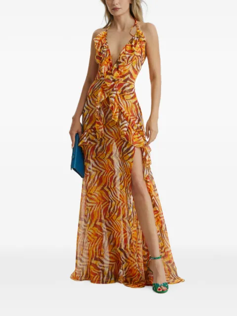 CuAnna Luna ruffled zebra-print maxi dress Orange LUNASUNDRESS