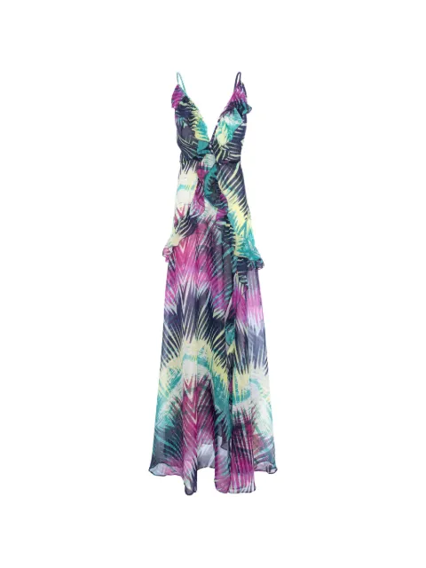 CuAnna Luna ruffled fern-print maxi dress Purple LUNAFERNDRESS