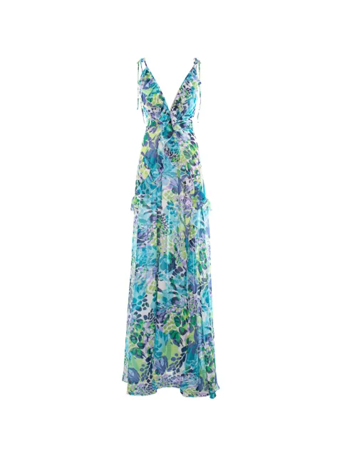 CuAnna Luna ruffled floral-print maxi dress Blue LUNADRESSBLUE