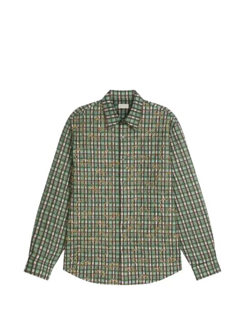 DRIES VAN NOTEN check-pattern embroidered overshirt Green 2620207464109