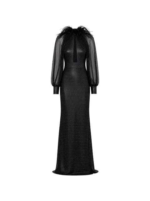 Gemy Maalouf feather-trim crystal-embellished dress Black EDFW221720LD