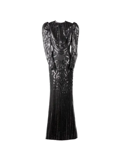 Gemy Maalouf sequin-embellished puff-sleeve dress Black ED1631LD