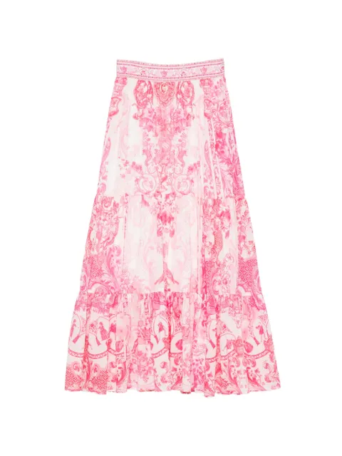 Camilla Livin la Vida Rosa baroque-print tiered long skirt Pink 00041423LIVIROSA