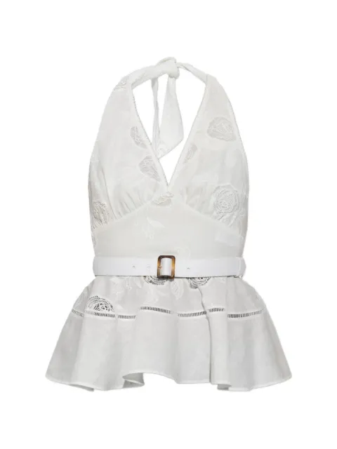 Self-Portrait belted floral-embroidered top White PF26103TW
