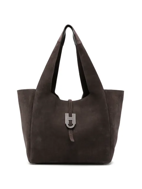 Hogan Trend logo-plaque suede tote bag Brown KBW01XA1300UGM