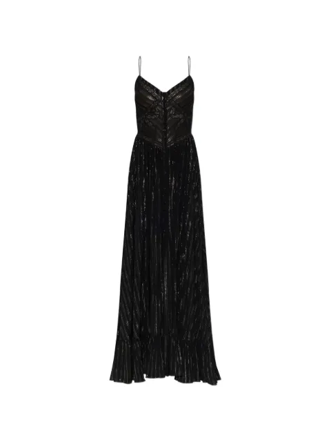 Self-Portrait pleated lace-trim maxi dress Black PF26013XAB