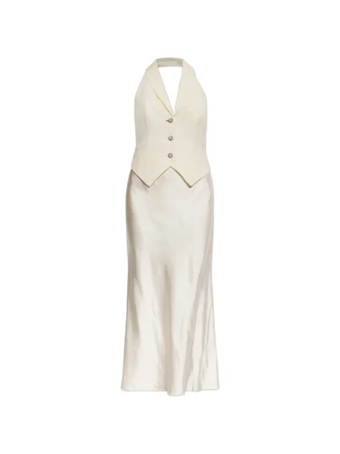 Self-Portrait halterneck satin midi dress Neutrals PF26010MCC