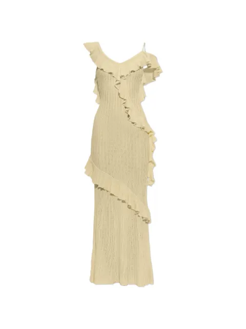 Self-Portrait ruffled pointelle-knit maxi dress Yellow PF26051XY