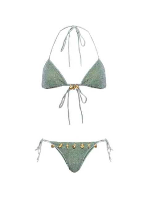 Oséree shell-embellished glitter bikini Green CTF268LUREX