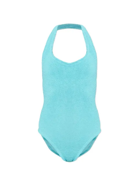 Hunza G Sandy crinkle-effect halterneck swimsuit Blue SANDYSWIMACRINKLE